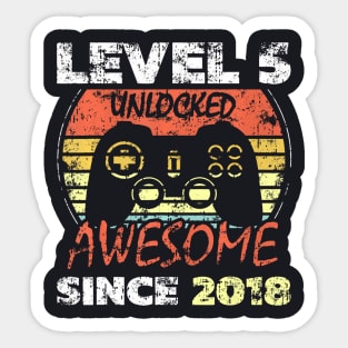 Level 5 Unlocked Awesome Since 2018 5Th Birthday Gaming Sticker